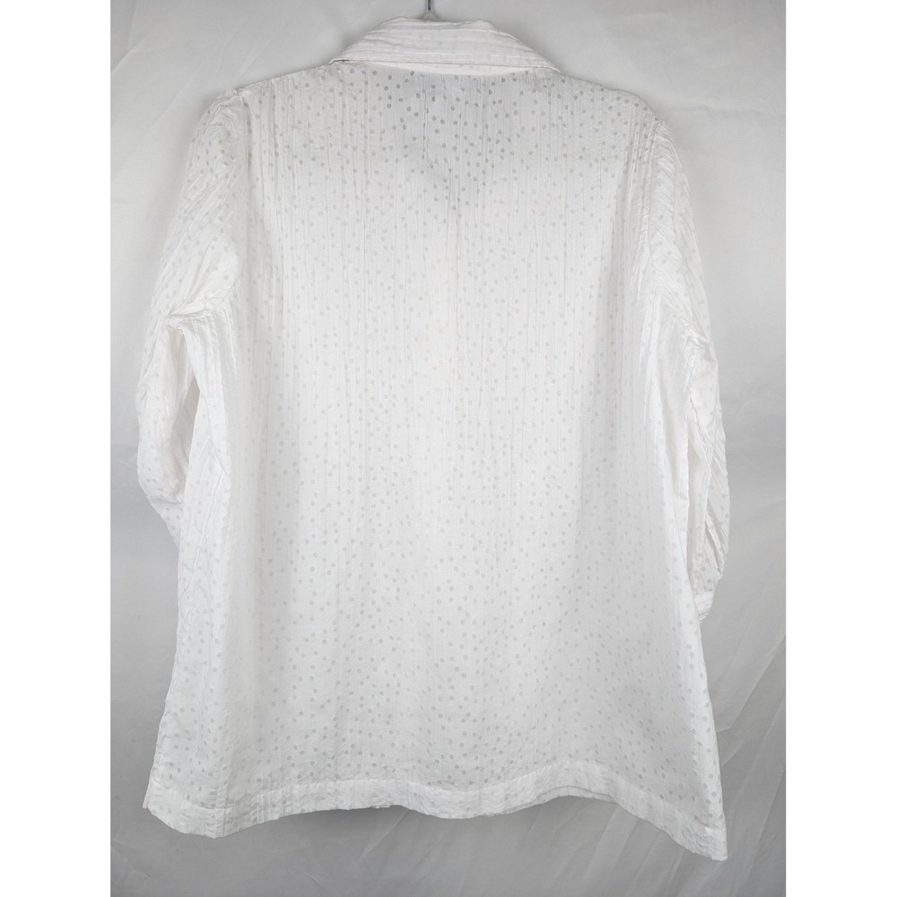 Polka Dot Textured Button Up Top Size M White Long Sleeve Coquette Coastal Gauze - Picture 6 of 10